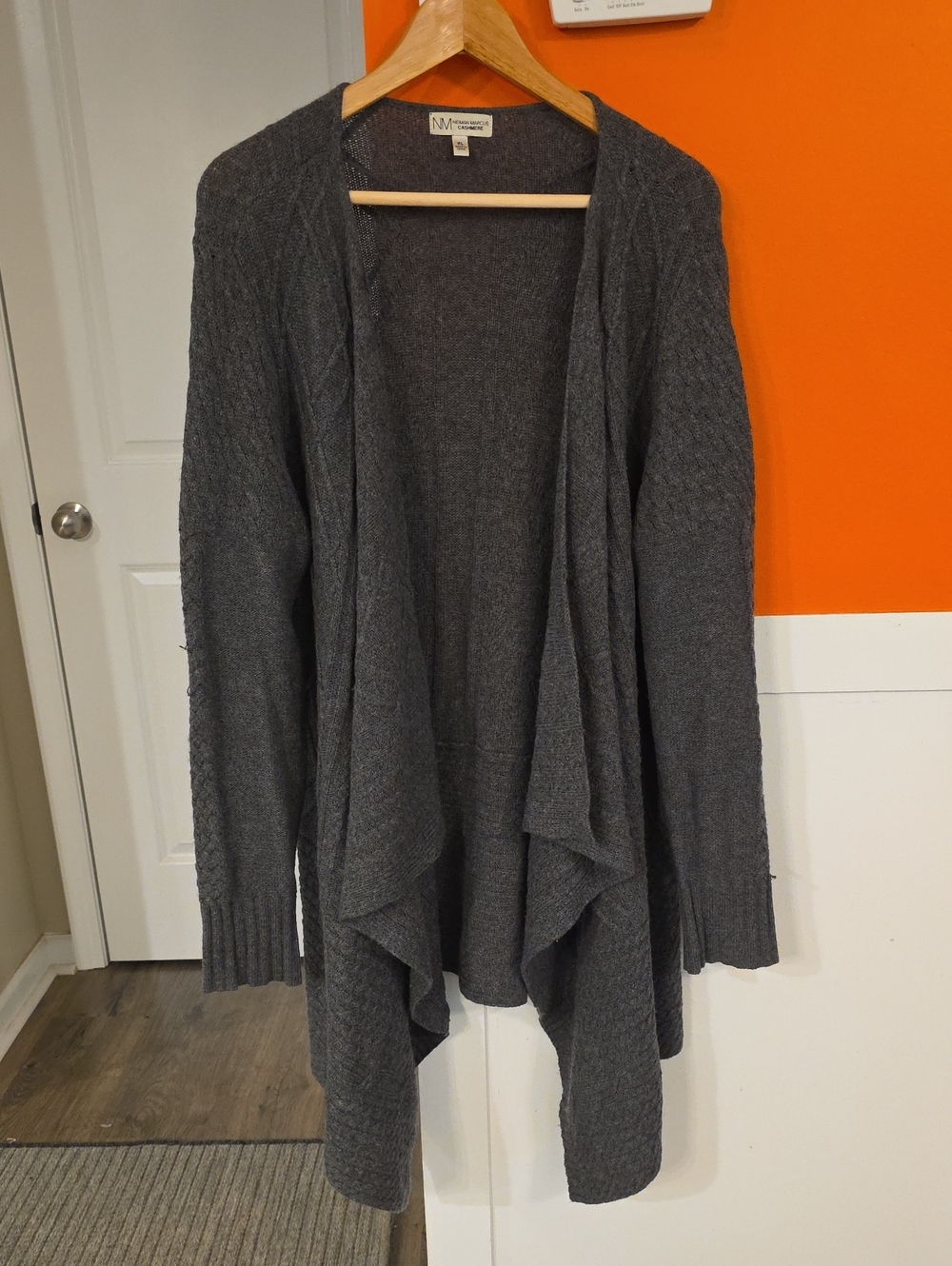 Neiman Marcus 100% Cashmere Collection Gray Open-Front Draped Knit Cardigan